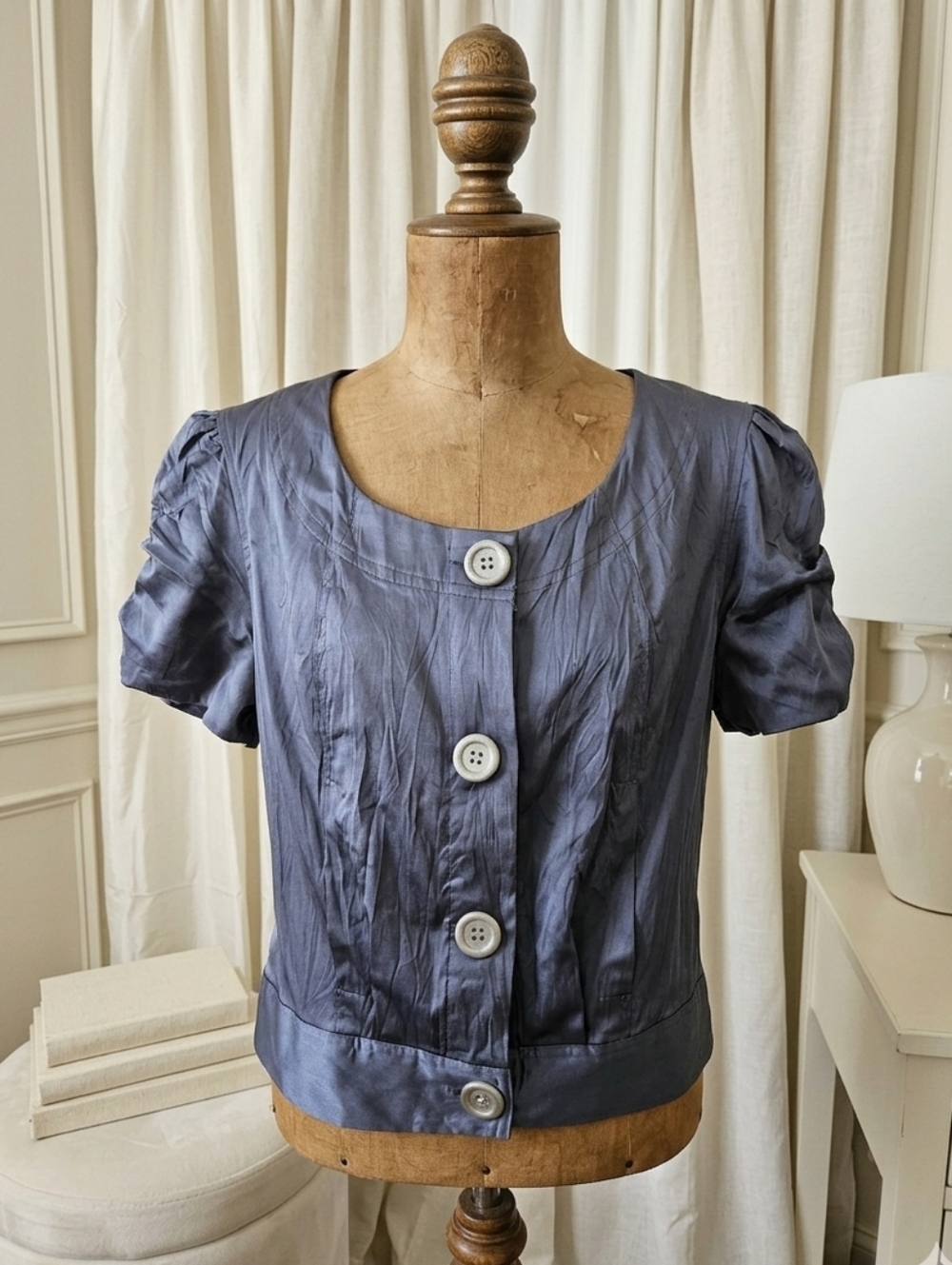 Kouture Dark Gray Silky Cropped Blouse/Jacket Sz L